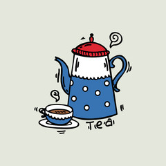 cheerful kettle and cup vector illustration