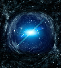 beautiful space background with rays and stars