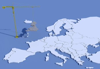 Mappa Europa 3D con gru che solleva UK in calcestruzzo