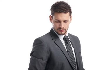 business, people and office concept - happy smiling businessman