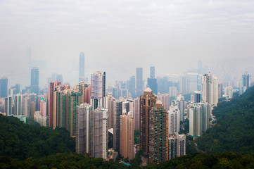 Fototapeta premium Top View of cloudy day in Hongkong at The Peak