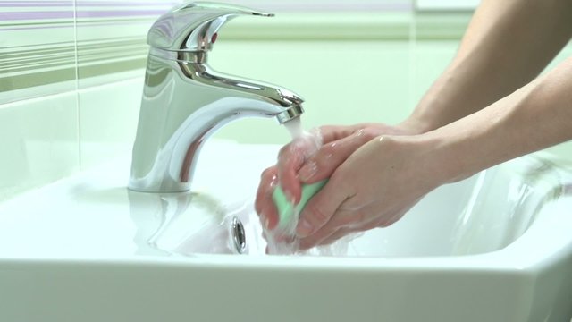 Washing Hands. Slow Motion Video Footage