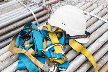 Safety helmet and harness at construction site