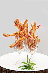 Breadsticks, pencil-sized sticks of crisp on a holiday buffet