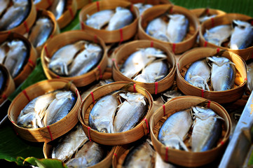 Steamed Mackerel Fish In Bamboo Basket