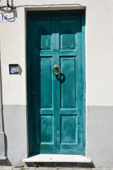 Porta in legno verde, ingresso casa