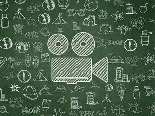 Travel concept: Camera on School Board background