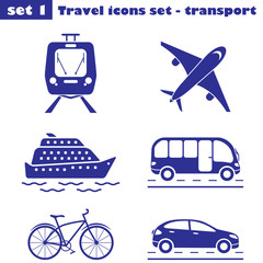 Travel icons set of six types of transport, vector set