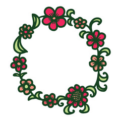 Hand drawn floral round frame.