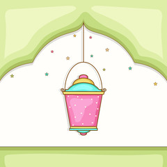 Ramadan Kareem celebration with colorful Arabic lamp.