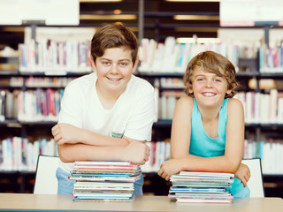 Two boys in library
