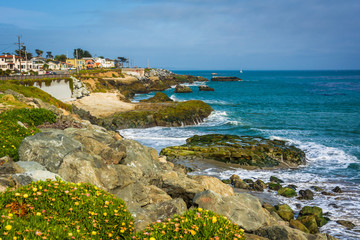 View of the rocky Pacific Coast in Santa Cruz, California.