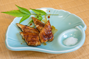 Unagi donburi dish with sliced eel the rare Japanese foods