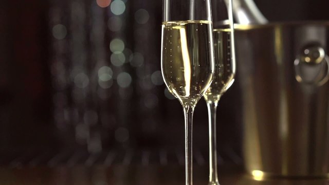 Champagne. Two Flutes with Sparkling Wine. Full HD 1080p