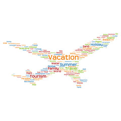 Fototapeta na wymiar Vector conceptual vacation travel or tourism plane word cloud