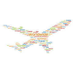 Obraz premium Vector conceptual worldwide travel or tourism plane word cloud