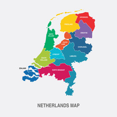 NETHERLANDS MAP colored regions flat design illustration vector