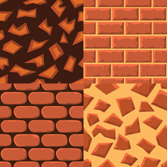 Vector cartoon seamless texture collection of bricks and ground