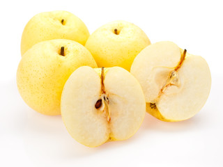 Asian pears sliced open presentation isolated