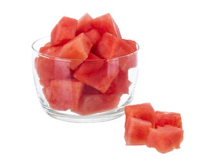Fresh watermelon bowl with cubes on the side