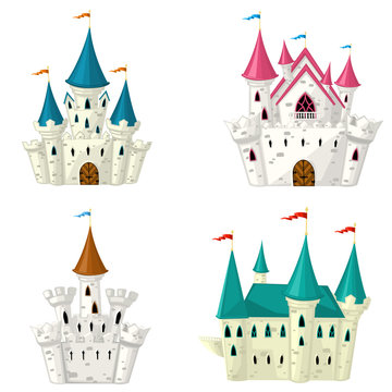 Collection of vector cartoon fairytale castle