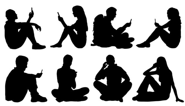 sitting poeple use smartphone silhouettes