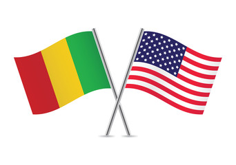 American and Malian flags. Vector illustration.