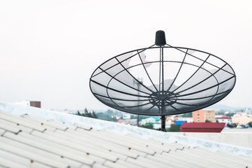 Radar in blue sky sunlight .