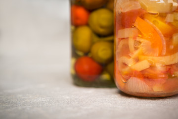 Organic pickled vegetables. Marinated food. Clean eating concept
