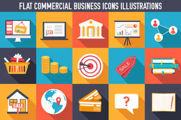 set flat business commerce icons design vector illustration conc