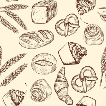 Hand drawn seamless bakery pattern