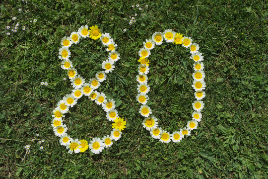 Numeral 80 of blossoms in gras