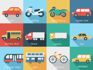Flat cars concept set icon backgrounds illustration