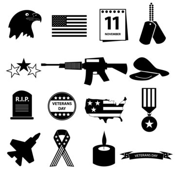 american veterans day celebration icons set eps10
