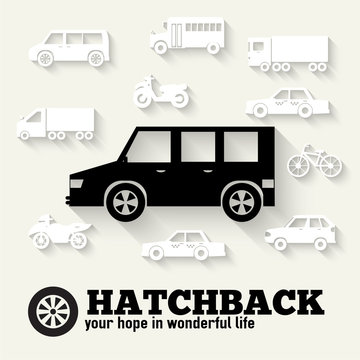 Flat hatchback car concept set icon backgrounds