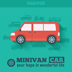 Flat minivan car background illustration