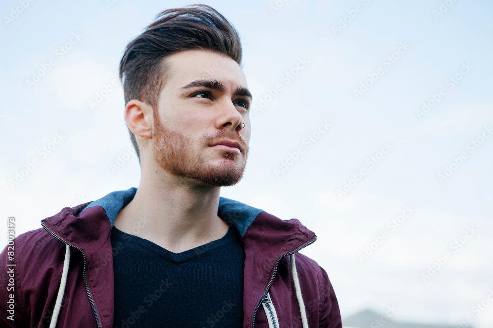 Wall mural casual cool young man with beard