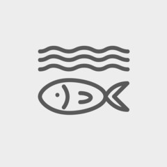 Fish under water thin line icon