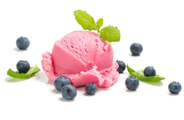 Blueberry ice cream with berry and mint