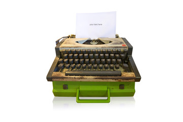 Old type writer in Thai keyboard with paper sheet isolated on wh