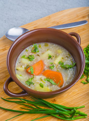 Traditional barley soup in a bowl