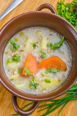 Traditional barley soup in a bowl