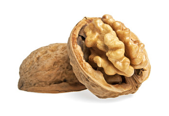 Dried walnuts isolated on white background