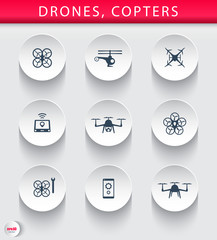 Drones, Tricopter, Multicopter, Quadrocopter round 3d icons