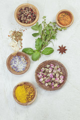 Fototapeta na wymiar Assortment of spices and herbs