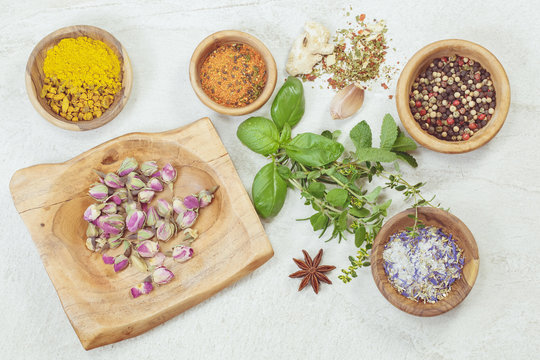 Assortment of spices and herbs