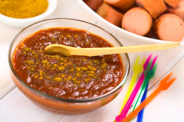 Curry ketchup sauce made to dip fried sausages