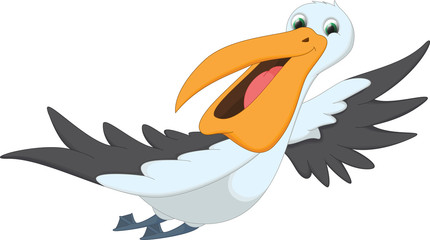 happy flying pelican cartoon