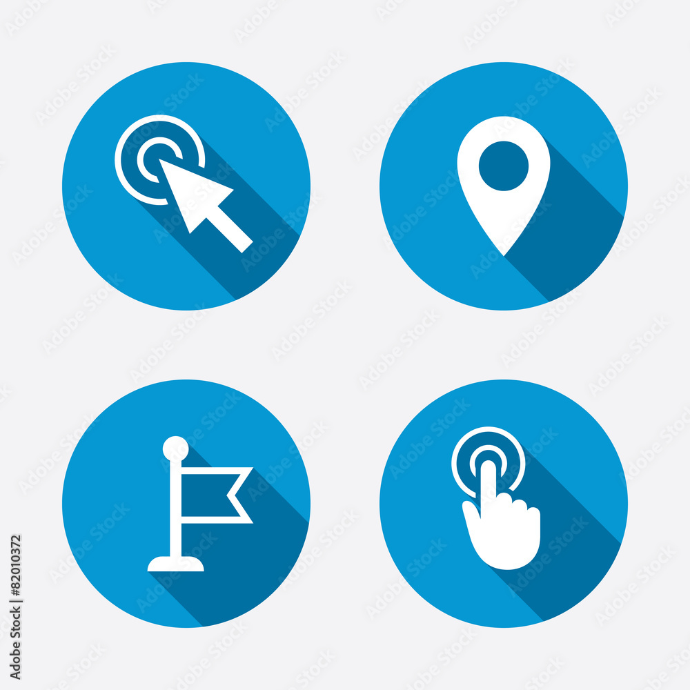 Poster mouse cursor icon. hand or flag pointer symbols.