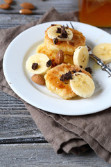 Delicious cheese pancakes on a plate